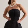 Century | Black Satin Strapless Button Front Corset Top