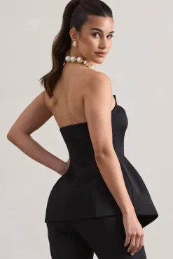 Century | Black Satin Strapless Button Front Corset Top
