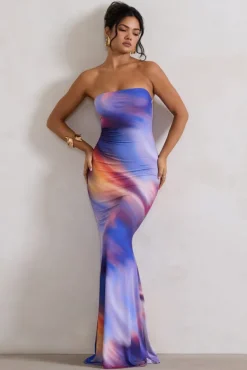 Ceremony | Abstract Print Bandeau Fishtail Maxi Dress