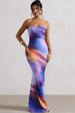 Ceremony | Abstract Print Bandeau Fishtail Maxi Dress