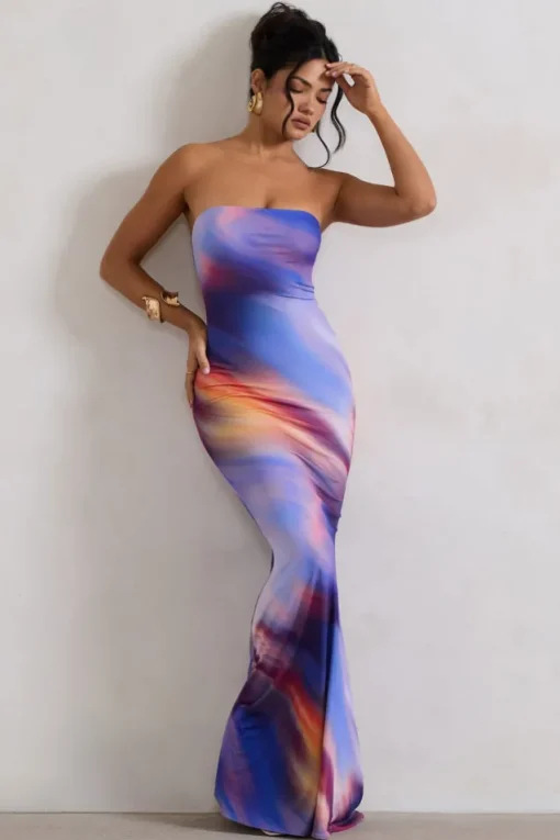 Ceremony | Abstract Print Bandeau Fishtail Maxi Dress