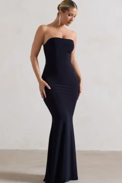 Ceremony | Navy Bandeau Fishtail Maxi Dress
