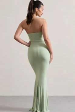 Ceremony | Pale Green Bandeau Fishtail Maxi Dress