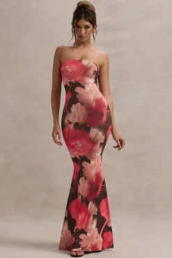 Ceremony | Red Floral Print Bandeau Fishtail Maxi Dress