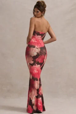 Ceremony | Red Floral Print Bandeau Fishtail Maxi Dress