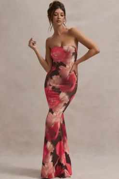 Ceremony | Red Floral Print Bandeau Fishtail Maxi Dress