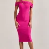 Chain Reaction | Fuchsia Pink Strappy Asymmetric Bodycon Midi Dress