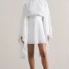 Charity | White Pleated High-Neck Mini Dress With Cape Sleeves