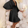 Cherub Surprise | Black Maternity Tie Front Angel Sleeve Mini Dress