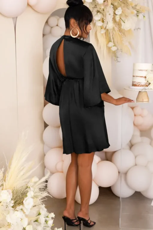 Cherub Surprise | Black Maternity Tie Front Angel Sleeve Mini Dress