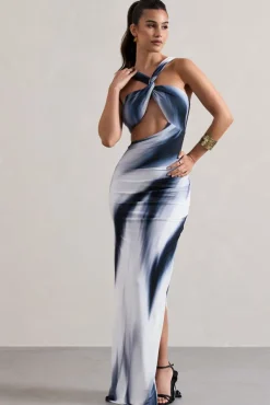 Chorus | White Print Halter-Neck Split Maxi Dress With Cut-Out