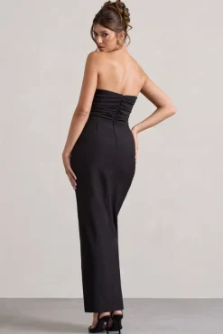 Chosen | Black Bandeau Wrap Maxi Dress With Feather Trim