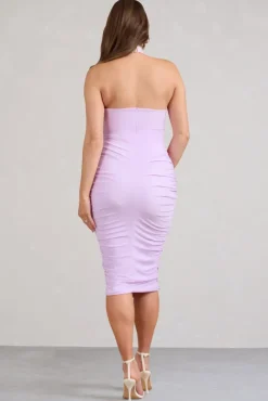Chrissy | Lilac Maternity Halterneck Ruched Midi Dress