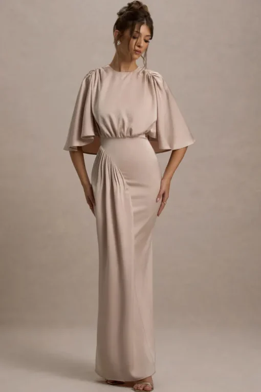 Cinder | Champagne Satin Gathered Maxi Dress