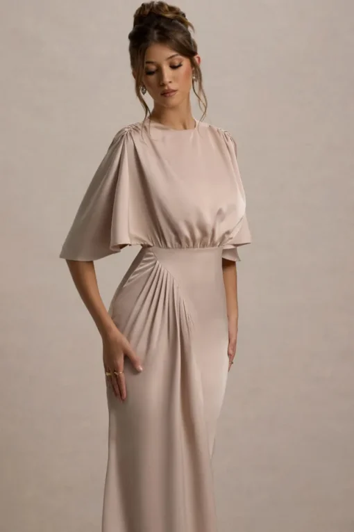 Cinder | Champagne Satin Gathered Maxi Dress