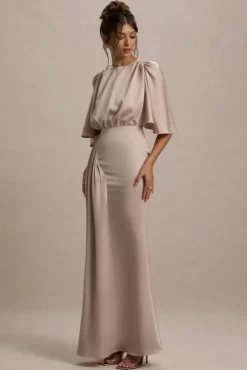 Cinder | Champagne Satin Gathered Maxi Dress