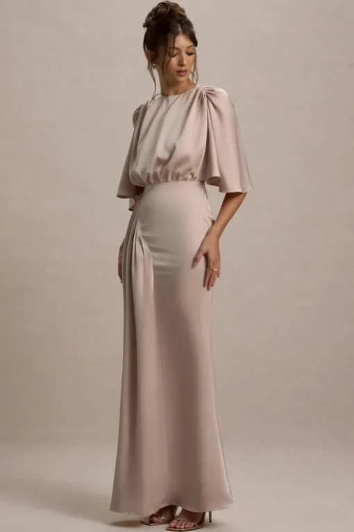 Cinder | Champagne Satin Gathered Maxi Dress