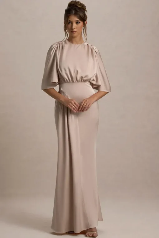 Cinder | Champagne Satin Gathered Maxi Dress