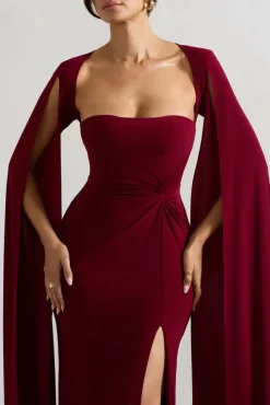 Claretta | Berry Square Neck Twisted Maxi Dress With Cape Sleeves