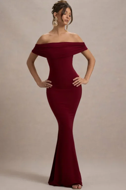Cloe | Berry Bardot Maxi Dress