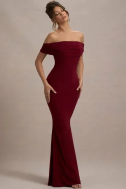 Cloe | Berry Bardot Maxi Dress