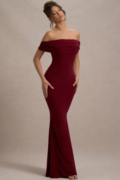 Cloe | Berry Bardot Maxi Dress