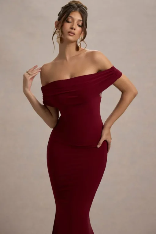 Cloe | Berry Bardot Maxi Dress