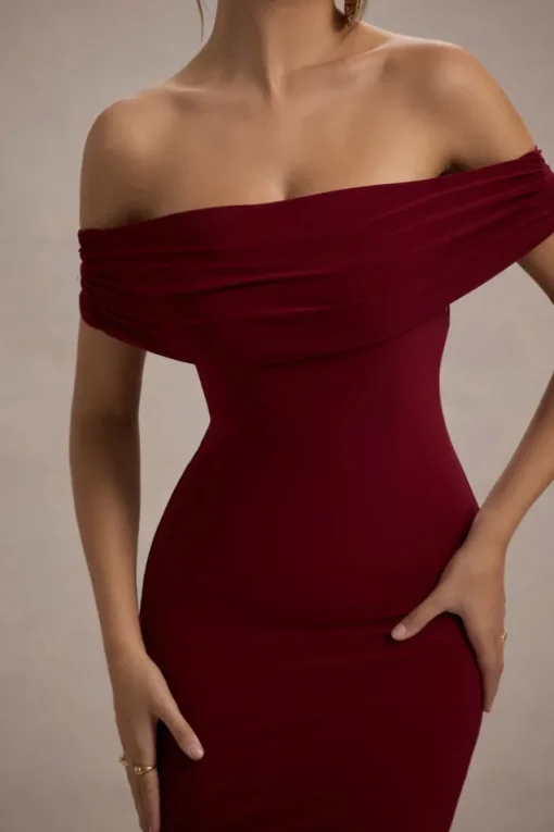 Cloe | Berry Bardot Maxi Dress