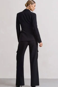 Close Up | Black Wide-Leg Cargo Trousers With Ankle Zips