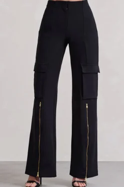 Close Up | Black Wide-Leg Cargo Trousers With Ankle Zips