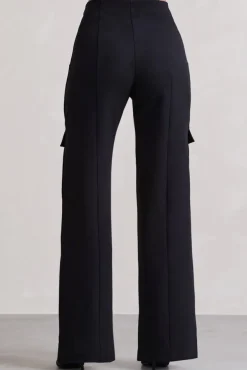 Close Up | Black Wide-Leg Cargo Trousers With Ankle Zips