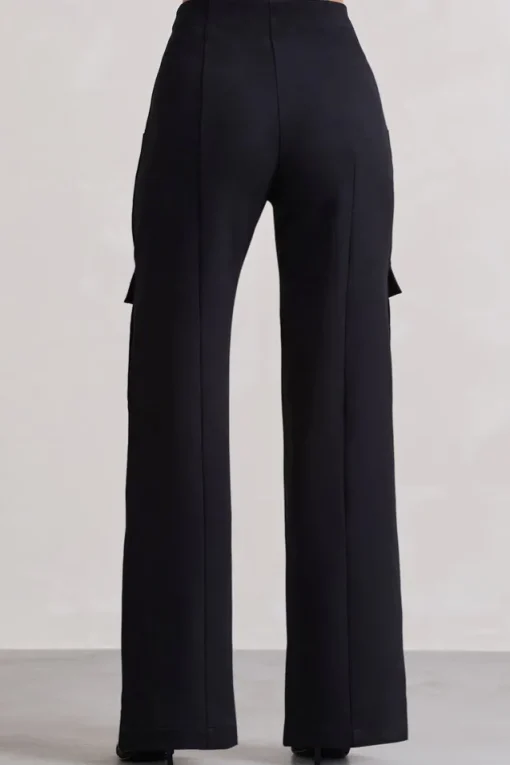 Close Up | Black Wide-Leg Cargo Trousers With Ankle Zips