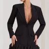Cloud Catching | Black Tailored Blazer Mini Dress With Ruffled Hem