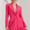 Cloud Catching | Hot Pink Tailored Blazer Mini Dress With Ruffled Hem