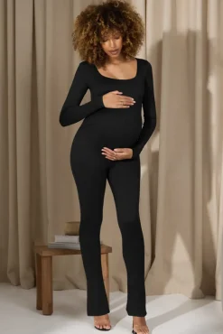 Clover | Black Square-Neck Slim-Leg Maternity Jumpsuit