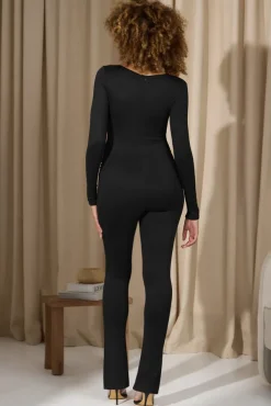 Clover | Black Square-Neck Slim-Leg Maternity Jumpsuit