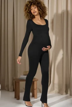 Clover | Black Square-Neck Slim-Leg Maternity Jumpsuit