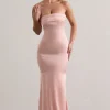 Colada | Pink Satin Pleated Bandeau Maxi Dress
