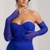 Come Closer | Cobalt Blue Long Ruched Mesh Gloves