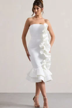 Concept | Cream Bandeau Ruffle Midi Dress
