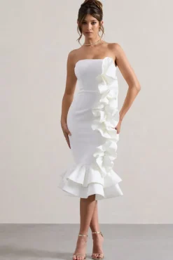 Concept | Cream Bandeau Ruffle Midi Dress