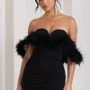 Confetti | Black Sweetheart Mini Dress With Chiffon Feather Sleeves