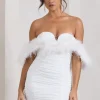 Confetti | White Sweetheart Mini Dress With Chiffon Feather Sleeves