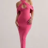 Connect | Pink Bodycon Halter-Neck Midi Dress With Cut-Out
