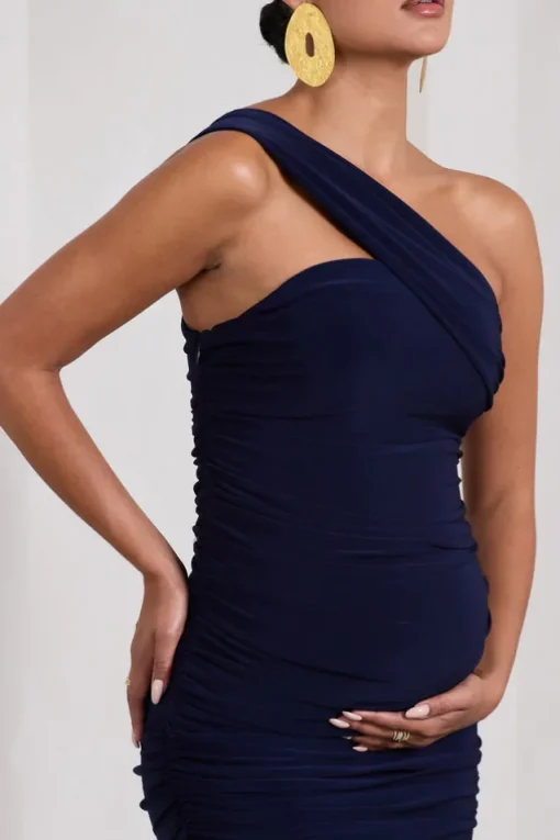 Contour | Navy Maternity One Shoulder Bodycon Midi Dress