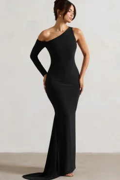 Contradiction | Black One-Sleeve Asymmetric Maxi Dress