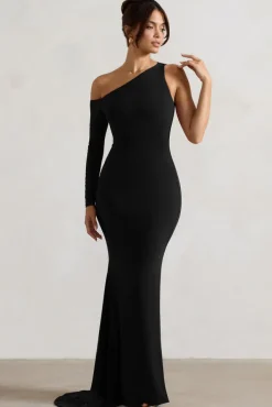 Contradiction | Black One-Sleeve Asymmetric Maxi Dress
