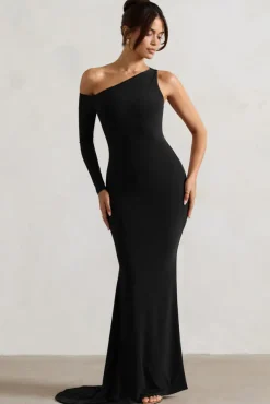 Contradiction | Black One-Sleeve Asymmetric Maxi Dress