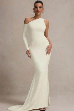 Contradiction | Cream One-Sleeve Asymmetric Maxi Dress