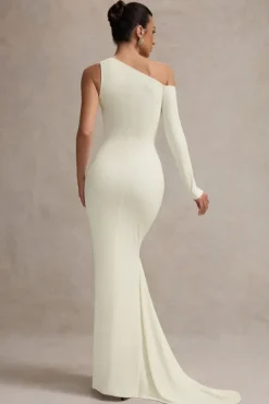 Contradiction | Cream One-Sleeve Asymmetric Maxi Dress